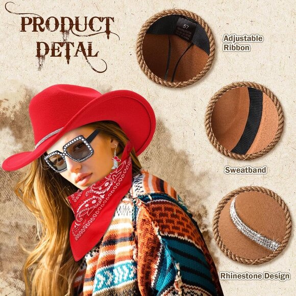Cowgirl Costume Set Women Glitter Hat Sunglasses Jewelry for Parties Halloween main image 5